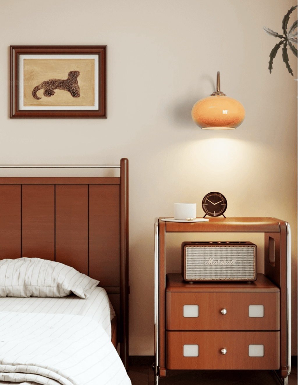 Applique Élégante Verre Ambre Bois Doré